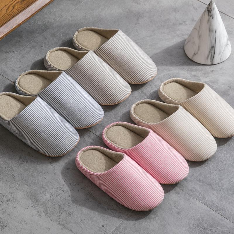 Домашние бесшумные тапочки в японском стиле, нескользящие домашние тапочки в клетку для пар, офисные тапочки для пар на четыре сезона для женщин