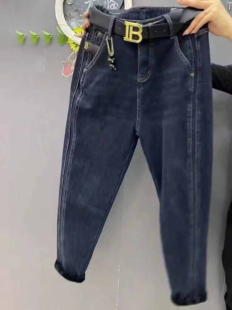 Женские джинсы-каррот с высокой талией, осень/зима 2023 г. — свободный крой, утягивающий, фасон шаровары большого размера.