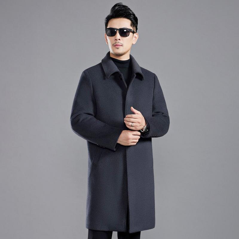 Зимнее пальто из двухстороннего кашемира от известного бренда, мужская куртка средней длины, утепленная подкладка, высококачественное шерстяное шерстяное пальто