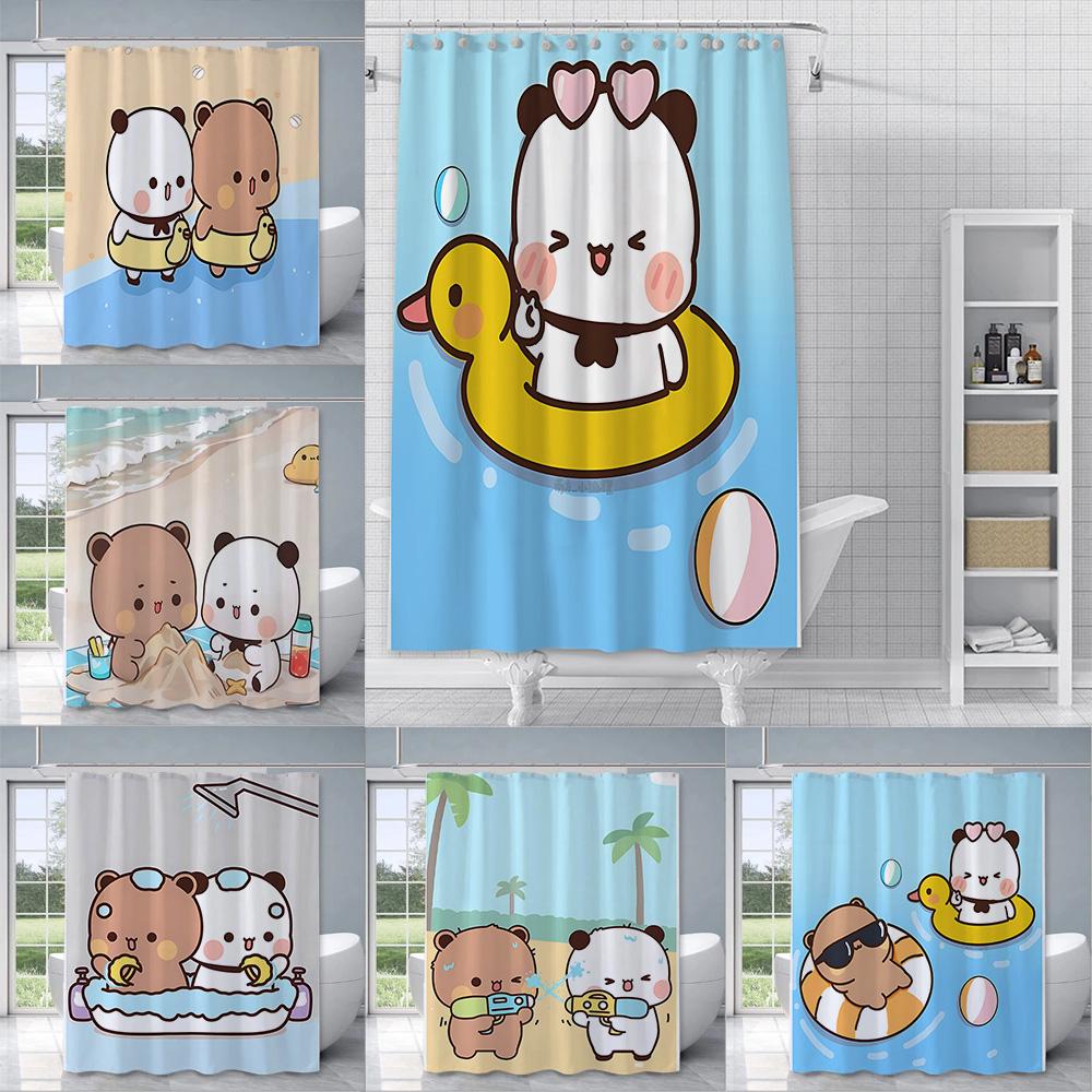 Shower Curtain Waterproof Polyester Fabric Paint Colorful Cartoon Q-Quarto B-Bubu Bath Curtains Home Bathroom Decor With Hook