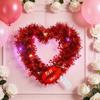 Prelit Valentine's Day Heart Shaped Wreath with String Light Red Tinsel Wreath with Foil Hearts for Wedding Anniversary Front Door Wall Decor