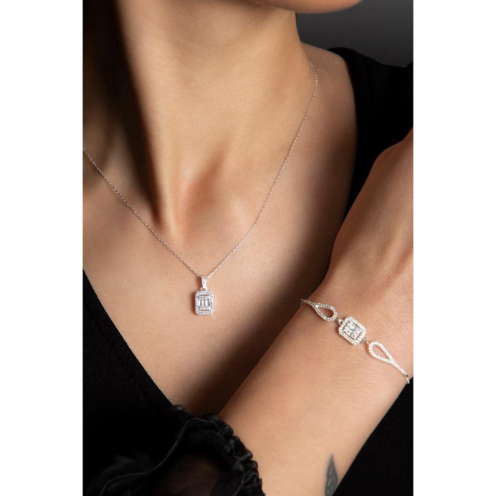 Женский багет Модель 925 Серебряное ожерелье Браслет Набор