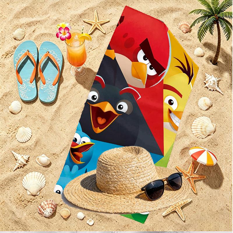 Angry Birds Print Beach Towel, Versatile Lightweight Absorbent Beach Towel for Pool Surf Yoga Bathroom, Perfect Birthday Holiday Gift