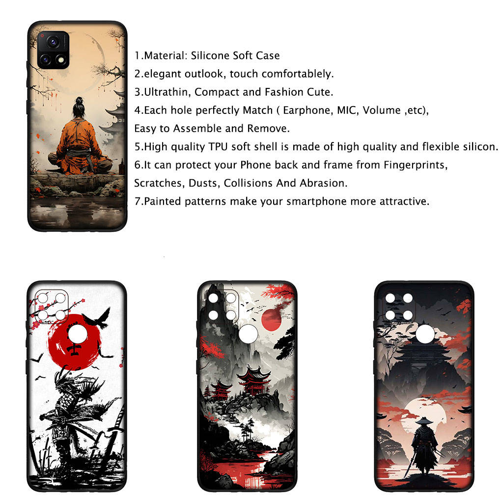 Чехол для iPhone 15 14 Xiaomi Redmi Note 13 12 11 Pro Max X 8 7 9 XR Samsung Galaxy S24 S23 OPPO A15 Huawei Japan Samurai Skeleton Ninja Bushido Case