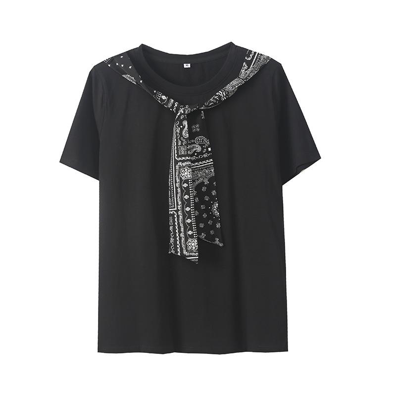 Large size women's versatile shawl short-sleeved T-shirt summer new loose and thin belly top 262874