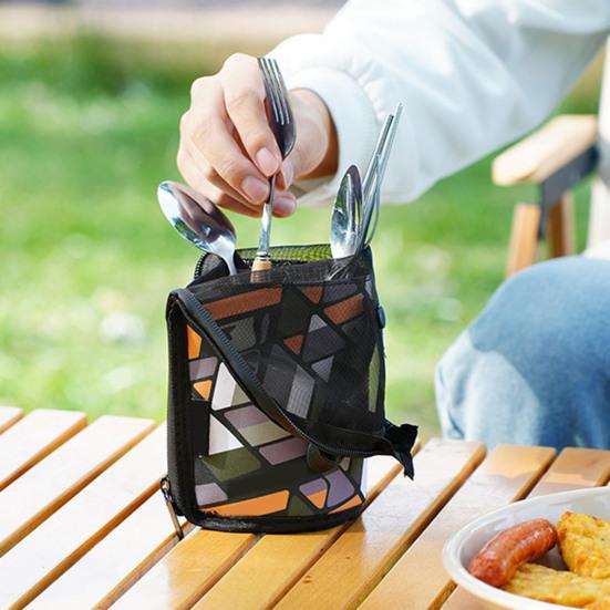 Сумка для хранения столовых приборов на открытом воздухе с сетчатым карманом, водонепроницаемая, портативная, для путешествий, кемпинга, пикника, палочек для еды, вилок, ложек, органайзеров, для сушки, переноски