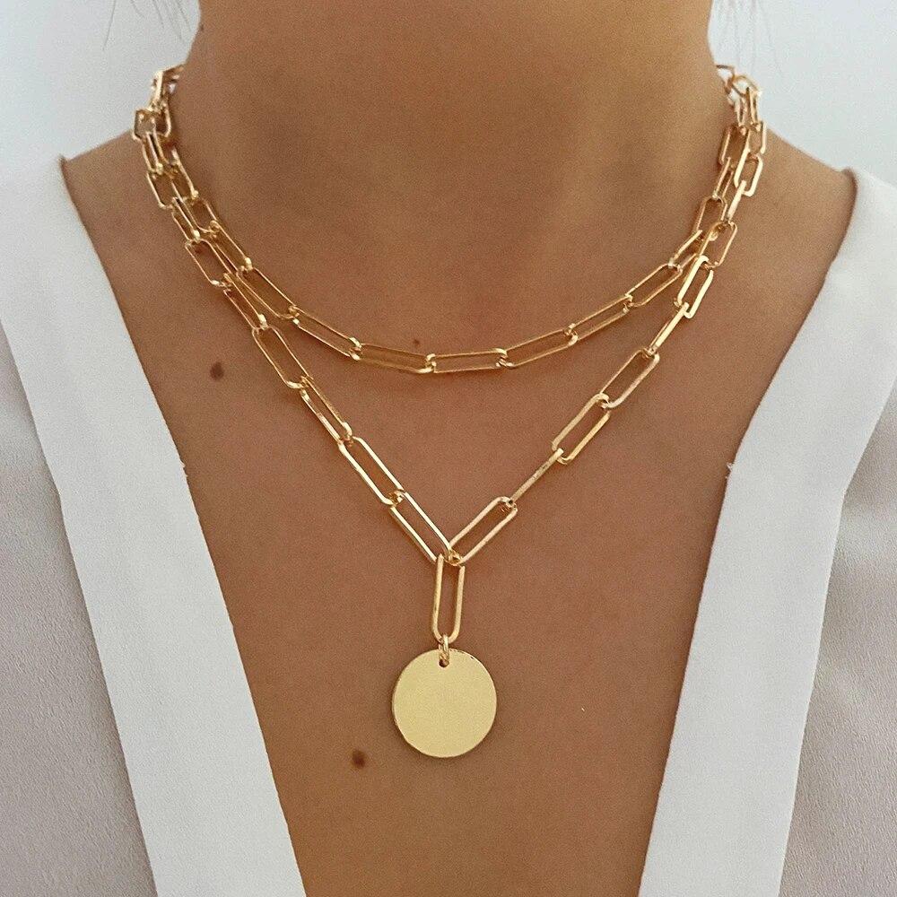 EN очаровательное модное многослойное ожерелье золотого цвета с толстой цепочкой и замком, кулон, ожерелье 2022, ювелирные изделия, винтажное колье-колье с монетами для женщин