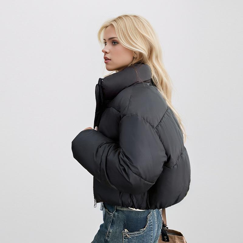 Зимняя женская короткая хлопковая куртка, утолщенная, теплая, модная, стоячий воротник, длинное хлопковое пальто, однотонная куртка на молнии, свободный халат