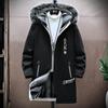 Men's Winter Fleece-Lined Hooded Mid-Length Printed Cotton Coat - Trendy & Warm Casual Jacket