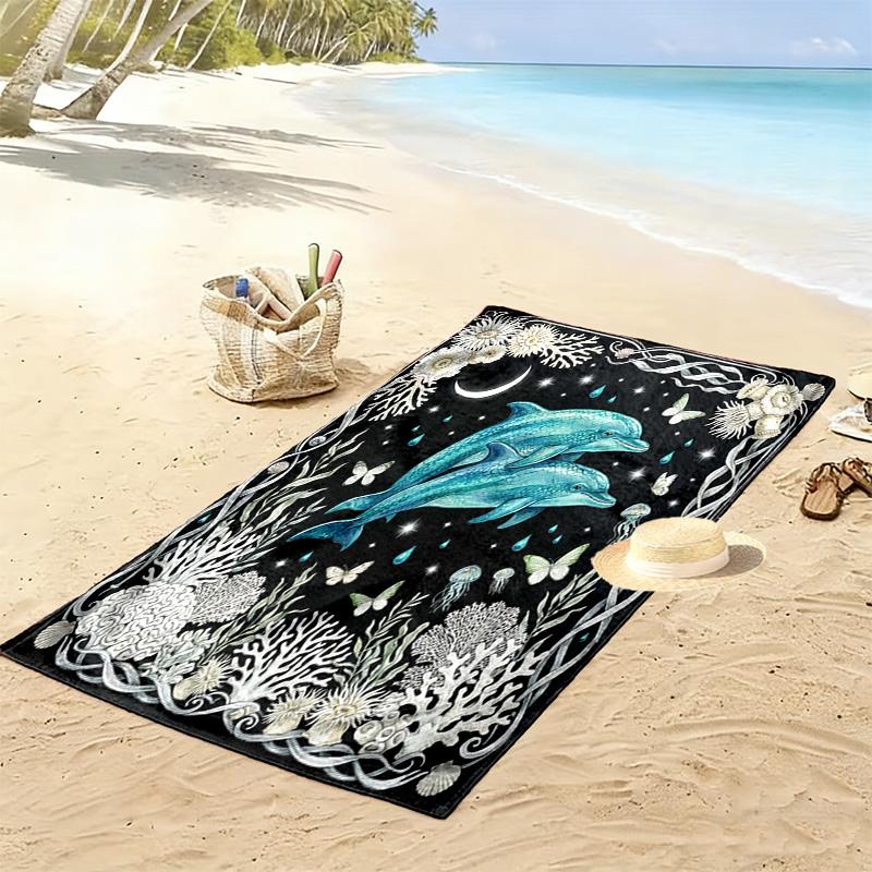 Vintage Floral Dragon Print Beach Towel, Large Soft Quick Dry Towel for Beach Camping Swimming