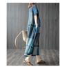 AOLIPT Long Summer Checkered Long Short Loose Plus Natural Women's Dress, Cotton-Linen Dress, Length, Sleeves, V-Neck, Fit, Sizes, Slimming, (M Blue)