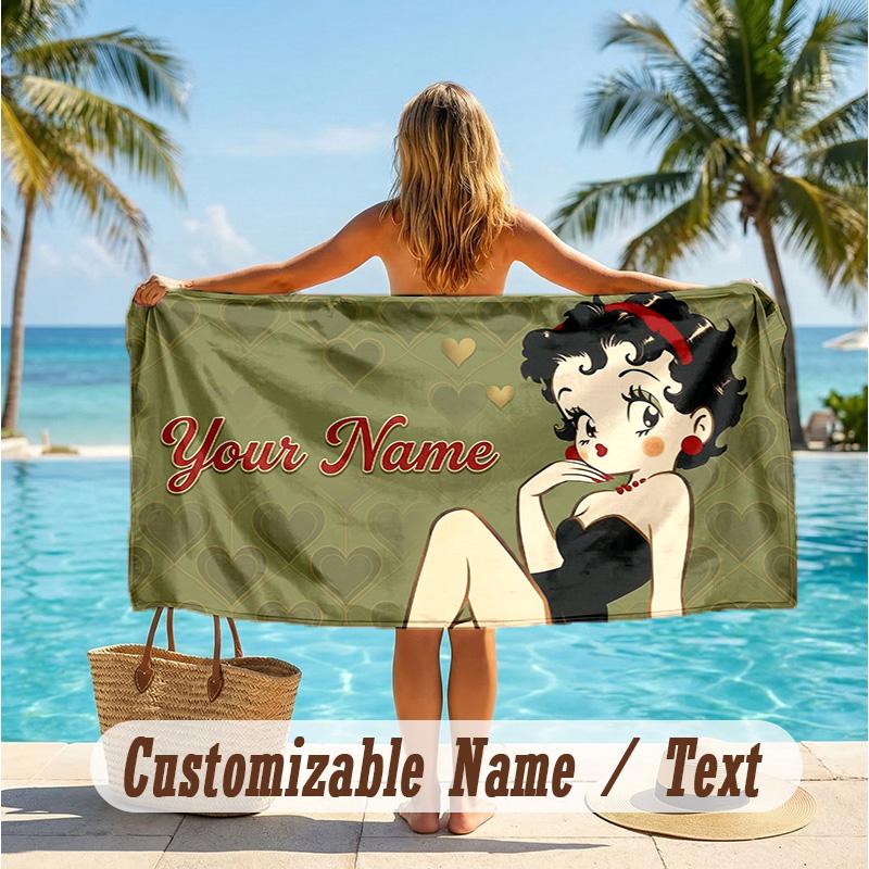 Custom Text Beach Towel, Soft Absorbent Swimming Multi-use TowelBetty Boop