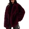 2026 Womens Mid-Length Faux Fox Fur Coat Blazer Collar Thick Warm Winter Outerwear