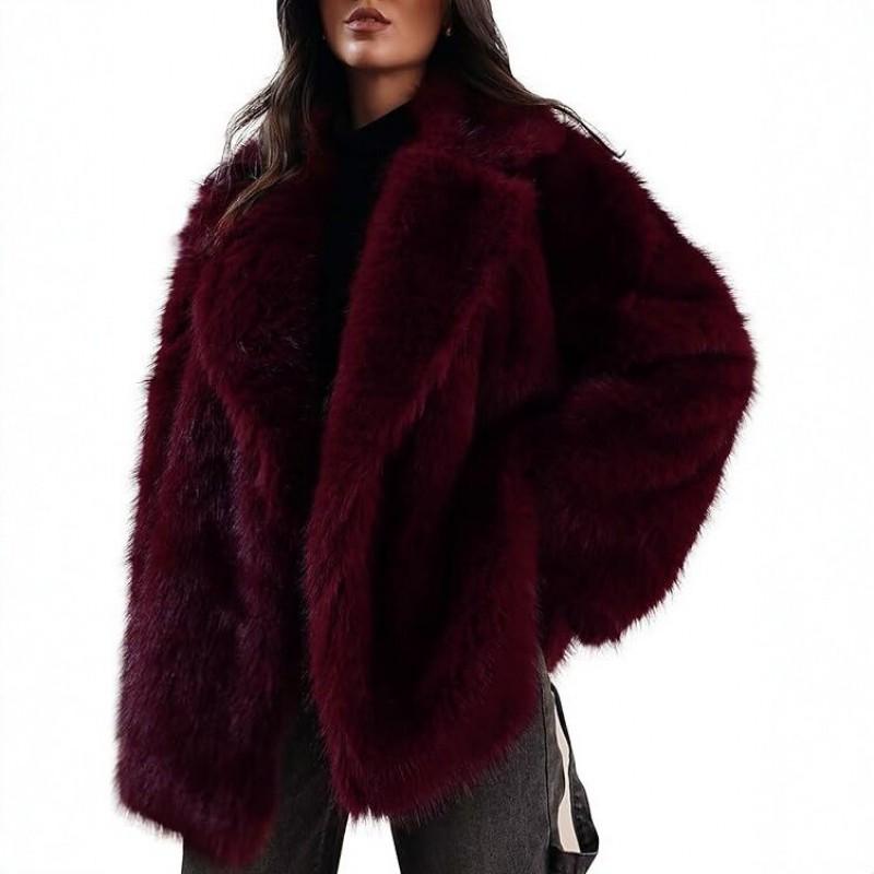 2026 Womens Mid-Length Faux Fox Fur Coat Blazer Collar Thick Warm Winter Outerwear