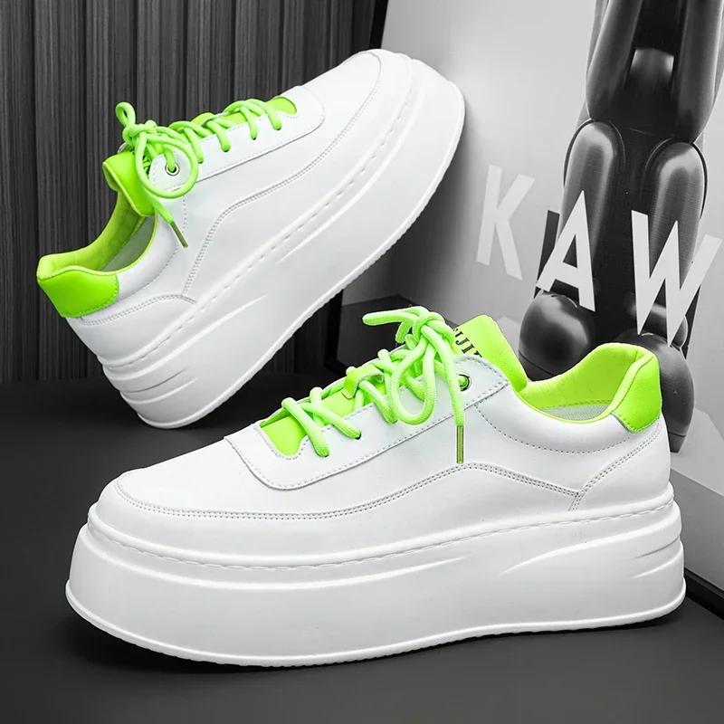 Sneakers Casual Men Designer White Shoes Fashion Secondary Leather Cowhide Breathable Height Increased Flat Platform Board Shoes