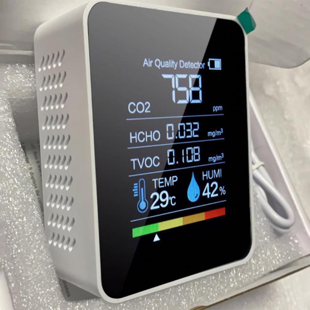 Portable 5 In 1 Air Quality Detector Smart Clear Display Accurate Monitor For Safety CO2 TVOC HCHO Testing Monitoring Detection