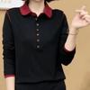 Женская весенняя рубашка с лацканами, облегающая футболка с длинным рукавом, топ