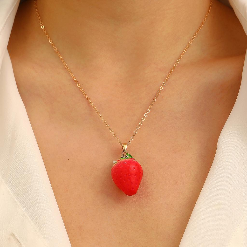 Strawberry/Peach Pendant Necklace Fruit Necklace Alloy Texture Fashion and Trendy Jewelry Suitable for Fashion Lover