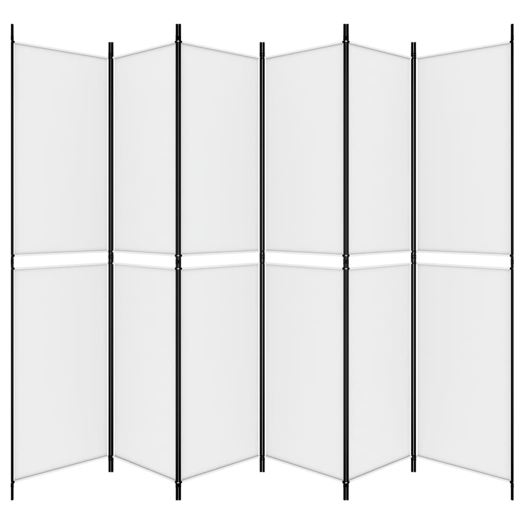 6 Piece White Folding Screen 300 x 220 cm Fabric