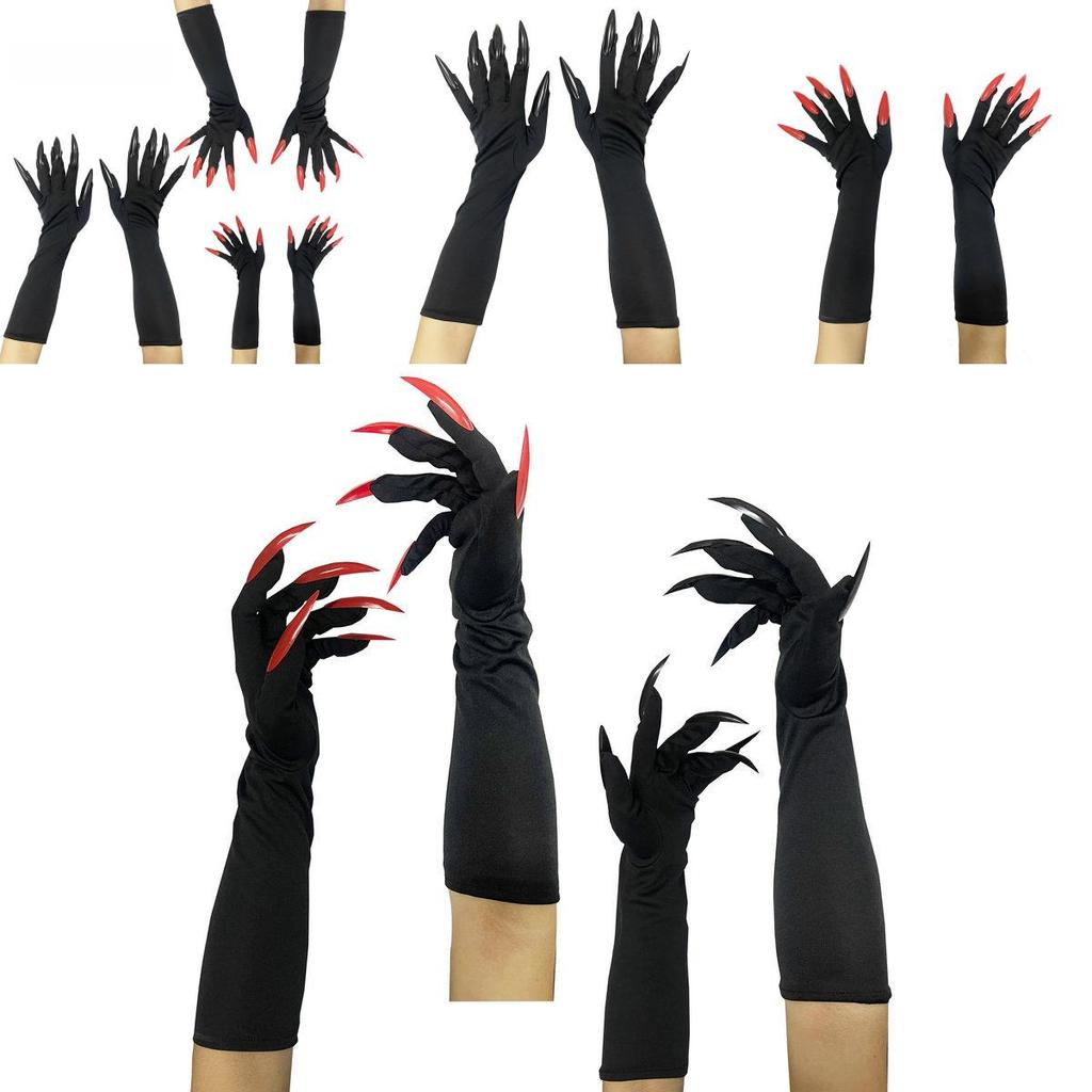 Halloween Long Vampire Claw Gloves With Fake Nails For Cosplay Costume Party