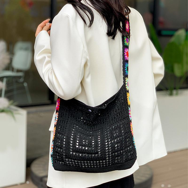 Винтажная ажурная женская сумка на плечо Вязаные сумки Большая вместительная сумка-тоут для женщин Пляжная дорожная сумка-шоппер CLE