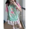 Y2k Harajuku Patchwork T Shirts Women Japanese Style Preppy Style Casual Cartoon Print Loose Tees Tops Soft Girl 2024