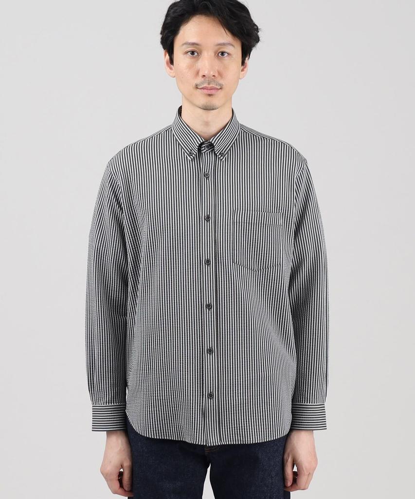 Takeo Kikuchi Повседневная антибактериальная и всесезонная трикотажная рубашка из сирсакера светло-бежевого цвета, размер 03 07081506, устойчивая к запаху, рубашка, мужская, (051), (L),