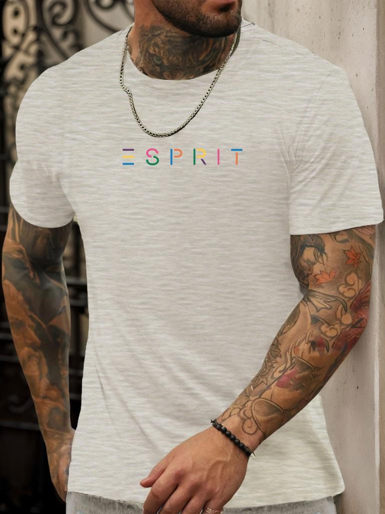 Short Sleeve TShirt ESPRIT Mens 100 Cotton Pattern Printed Shirt Summer Round Neck Breathable Casual Fashion Cool Tee