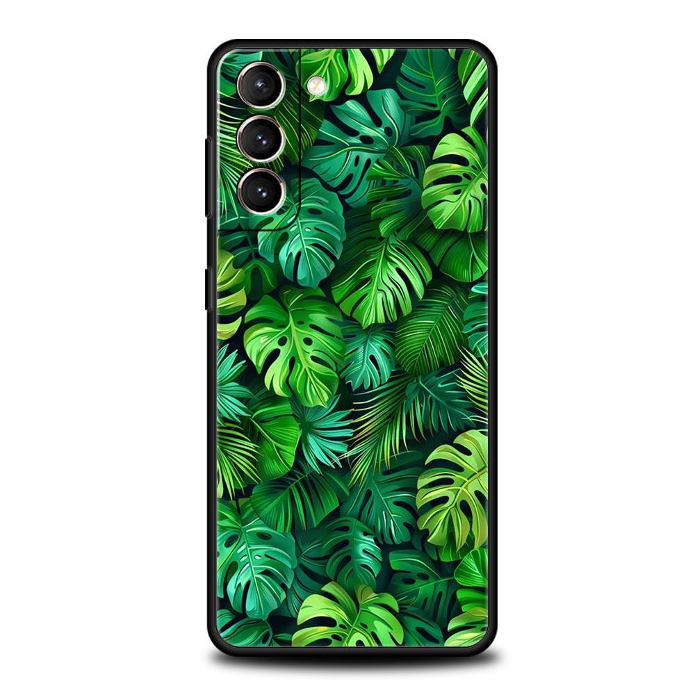 Чехол для телефона Monstera Green с листьями для Samsung Galaxy S26 Ultra S25 Plus S24 FE S23 S22 5G S21 S20 Черный Мягкий
