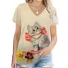 Женская футболка Pet Cat с 3D принтом животных, уличная одежда, топы Y2k, летние топы с короткими рукавами, сексуальный v-образный вырез, модная уличная одежда Harajuku, женская повседневная одежда