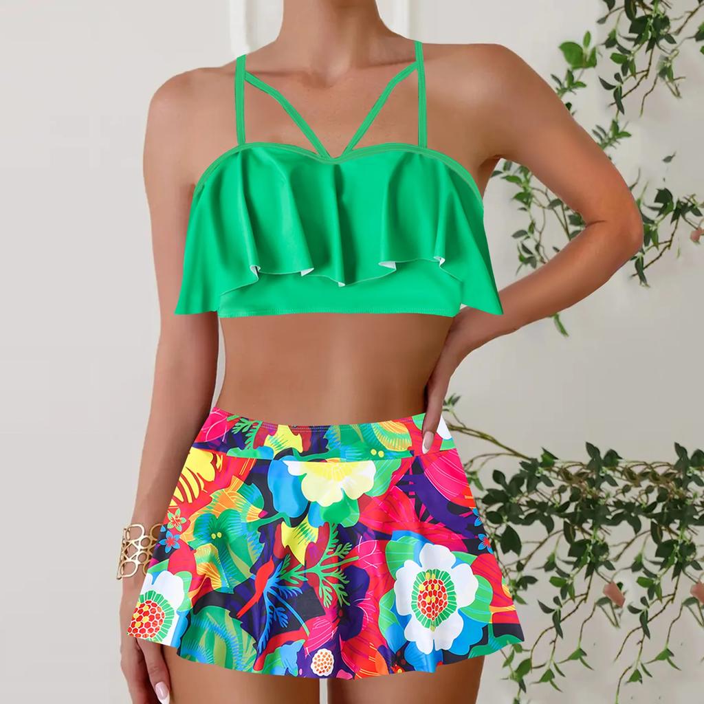 Комплект бикини с разноцветным принтом, раздельный купальник большого размера, модный женский купальник, повседневная удобная пляжная одежда