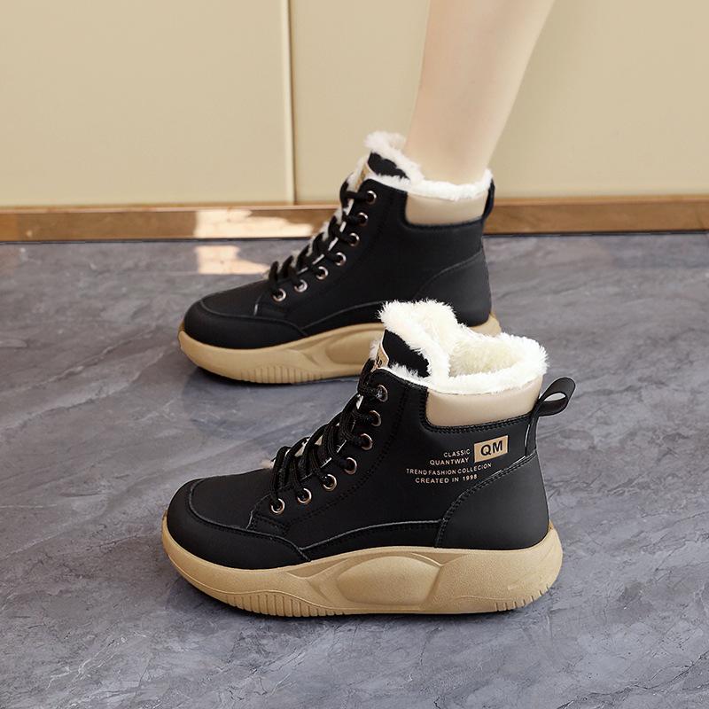 Флисовые спортивные женские высокие хлопковые ботинки осень и зима новые универсальные утолщенные теплые хлопковые туфли нескользящие