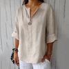 Новые летние топы, свободные повседневные рубашки с V-образным вырезом, женские хлопковые и льняные блузки с рукавом семь четвертей, женские элегантные узкие рубашки-пуловеры 26456