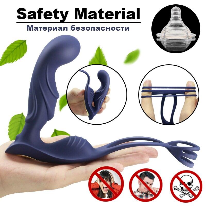 Мужской вибратор для массажа простаты, Анальная пробка, силиконовое кольцо для стимуляции, вибратор для задержки эякуляции, мужская секс-игрушка