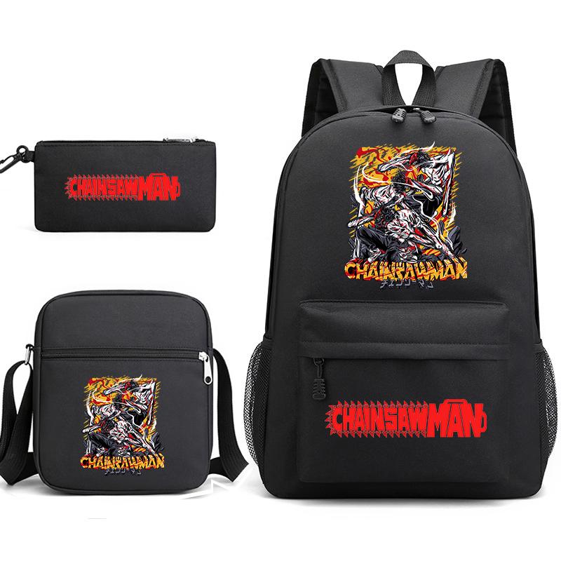 Набор студенческих рюкзаков с принтом Chainsaw Man, с сумкой через плечо и пеналом для мальчиков и девочек, для повседневного использования