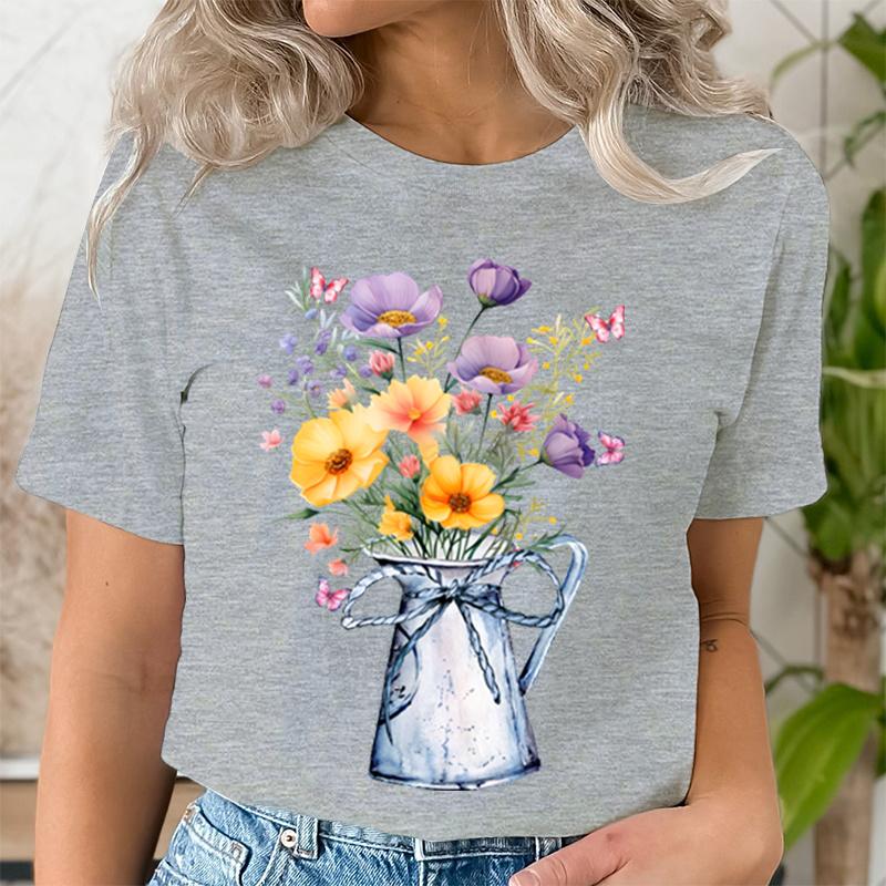 Женская футболка с винтажным принтом диких цветов и круглым вырезом, повседневные топы, летние футболки с цветочным принтом в ботаническом стиле, для любителей природы, цветочное искусство, полевые цветы
