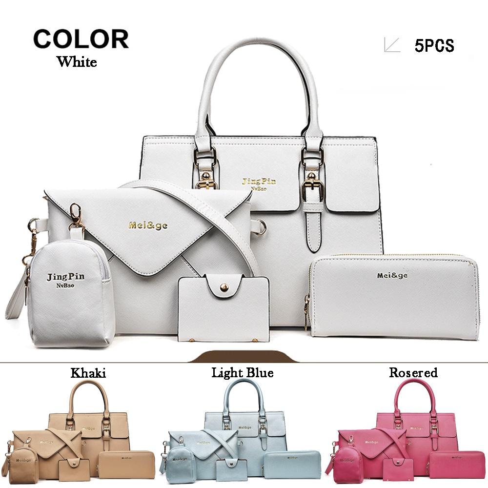 Women Fashion 5Pcs Handbag Set PU Leather Shoulder Bag Crossbody Bag Purse Set
