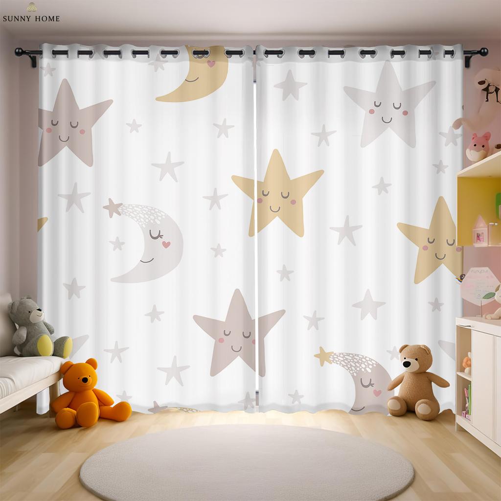 Милые занавески с принтом в виде звезд и облаков для украшения окон в комнате для девочек, легко стирать и ухаживать, 2 шт.