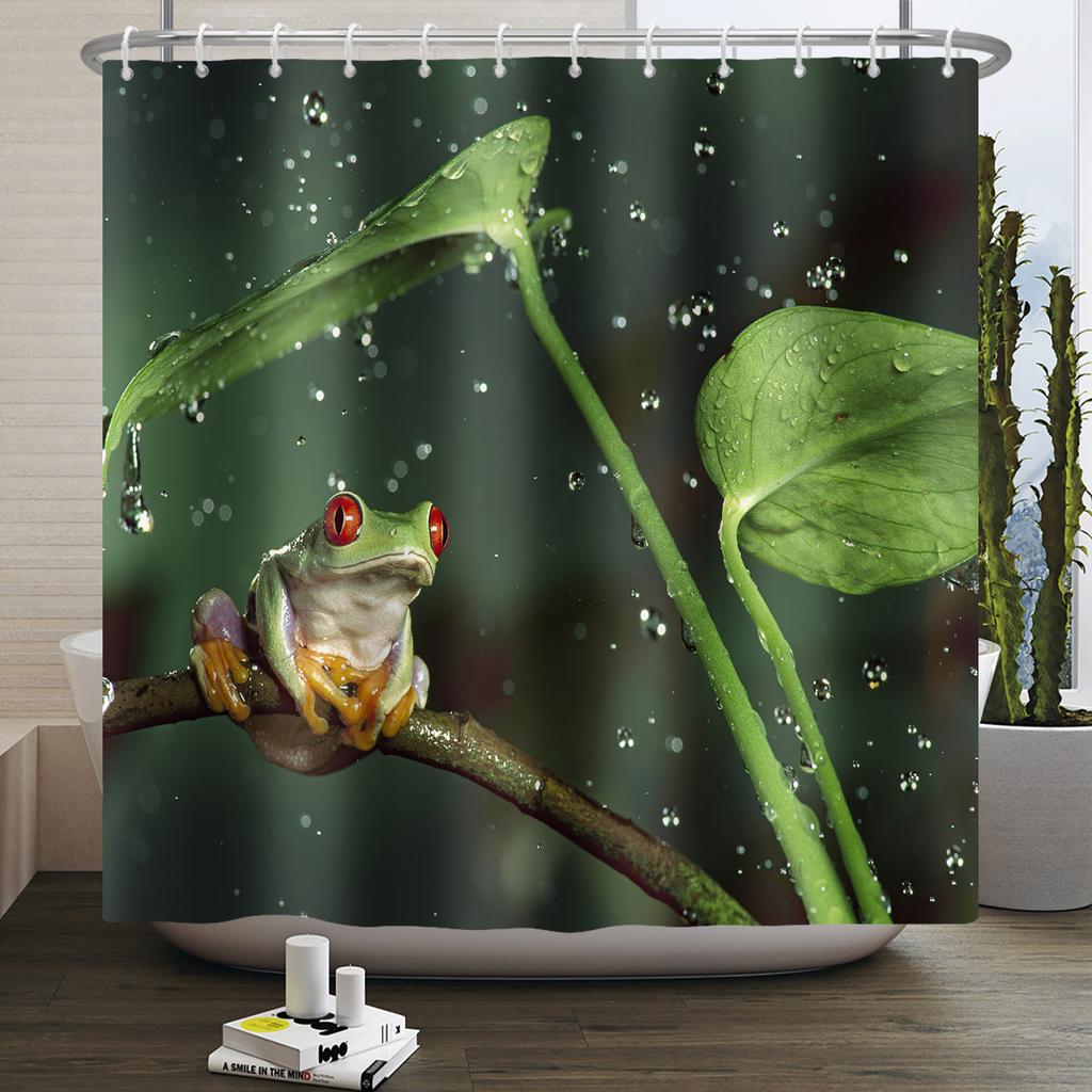 Funny Frog Shower Curtain for Bathroom Mushroom Butterfly Floral Green Plant Cartoon Animal Waterproof Polyester Shower Curtain