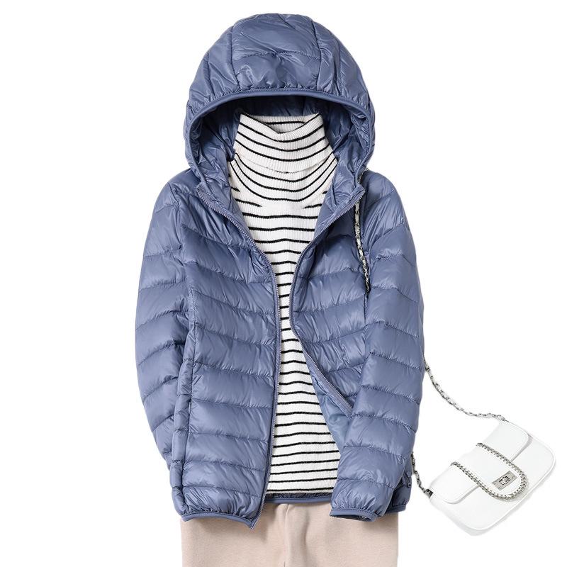 2023 Women's Lightweight Hooded Down Jacket - Slim Fit, Plus Sizes, Autumn/Winter, White Duck Down.