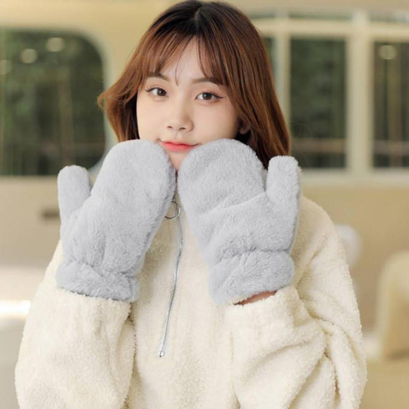 Thicken Plush Soft Winter Fingerless Gloves Women WarmFur Fuzzy Mittens Cold Protection Velvet Lining Outdoor Fluffy Gloves