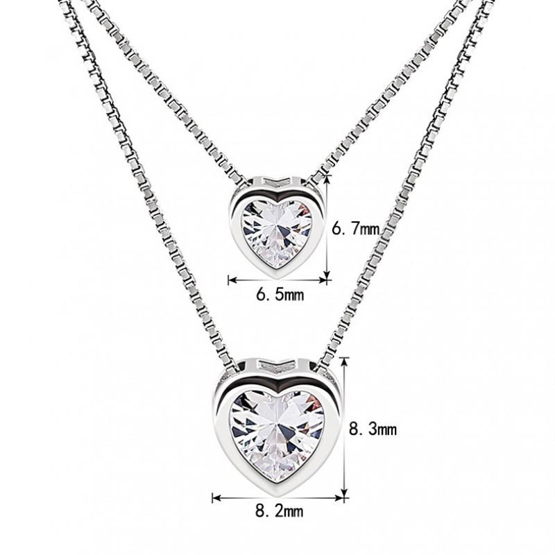 Sterling Double Heart Pendant Necklace With Layered Chain Women Valentine Gift