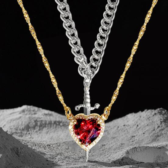 Couple Necklace Cubic Zirconia Heart Matching Necklace Romantic Through The Heart Couple