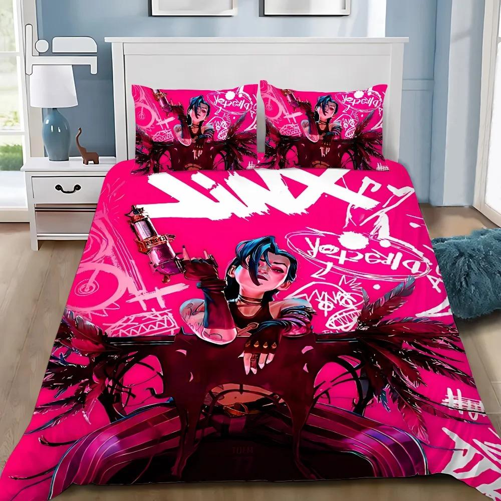 Изысканные 3D обои Arcane Jinx Игра Wild Rift Принт Постельный комплект Пододеяльник Одеяло Кровать Молодежь Девочки Мальчики Подарок