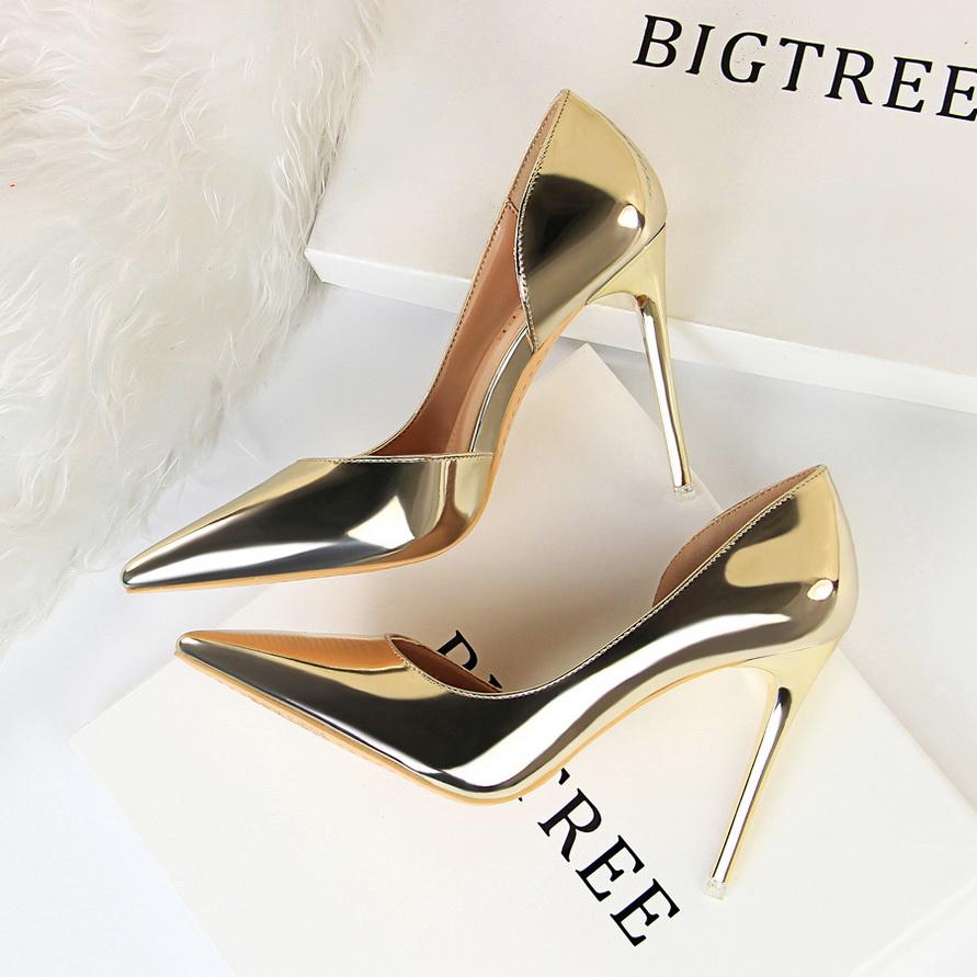 Bigtree European and American Style High Heels Simple Fine Heel Metal Heel 10.5cm High Heel Shallow Mouth Pointed Side Hollow Sexy Single Shoe