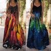 Women's Boho Summer Maxi Dress Off Shoulder Sleeveless Loose Swing V Neck Long Beach Dress Plus Size Flowy Casual Printing Dress