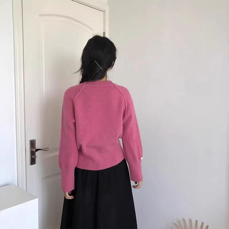 Новый корейский шикарный круглый вырез свободный свитер женский зимний однотонный низ рубашка трикотажные топы простой дизайн повседневный пуловер