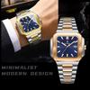 Luxury Men's Square Quartz Watch Stainless Steel Watches Waterproof Luminous Date Wristwatch Casual for Male Clock