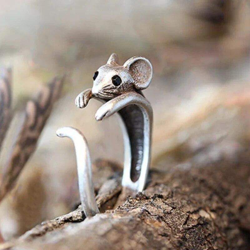 Antique Silver Color Mouse Open Ring For Women Creative Cute Little Animal Adjustable Rings Charming Party  Jewelry