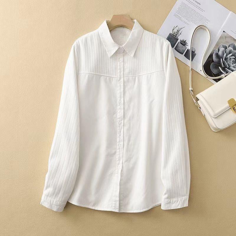 Женская теплая белая рубашка из зимнего бархатного хлопка большого размера - Утолщенный профессиональный базовый слой